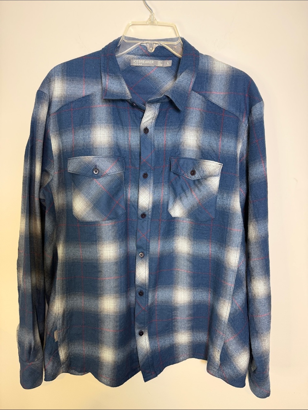 ICEBREAKER Plaid Long-Sleeve Button-Down Shirt Merino Wool, Blue | Sz LG